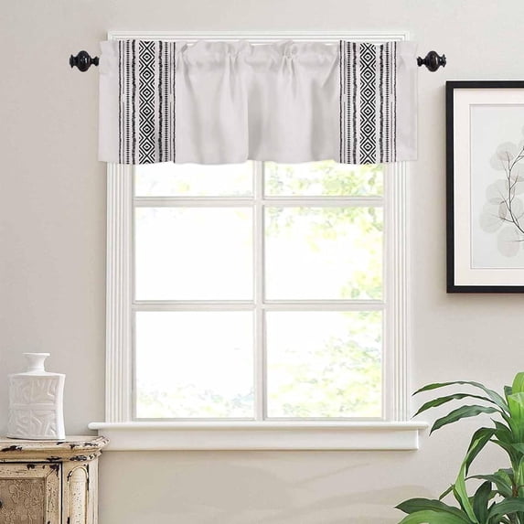 Kitchen Curtains Valances for Small Windows, Retro Farmhouse Short Curtain Valance for Living Room, Vintage Bohemian Black Abstract Art Rod Pocket Blinds Window Printed Drapes 1 Panel 54x18 Inch
