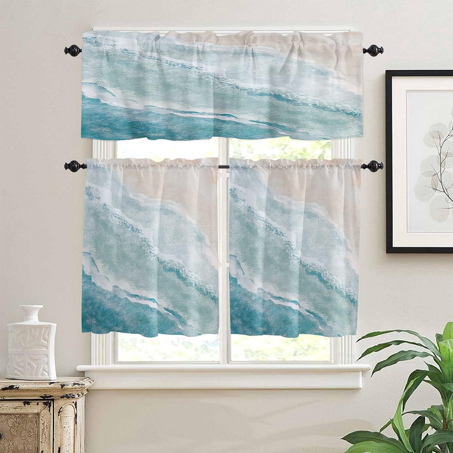 Kitchen Curtains Valances and Tier Set, 3 Pieces Rod Pocket Tiers ...