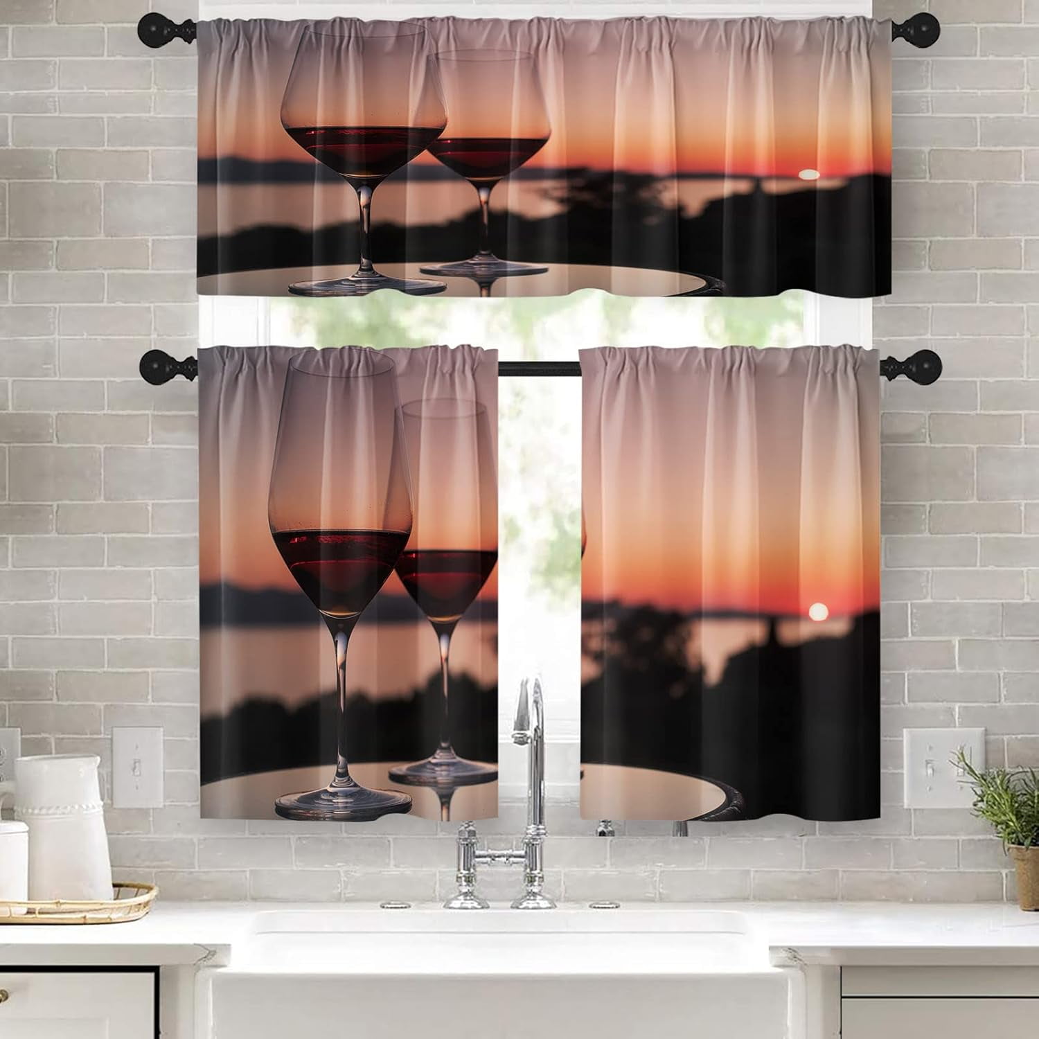 Kitchen Curtains Wine Window Curtains and Valances Set 36 Inch ...