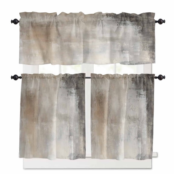 Kitchen Curtains and Valances Set, Rod Pocket Window Valance 18 Inch Window Curtain Panels for Living Room Bedroom Laundry, 27.5x24in, 3 Pieces