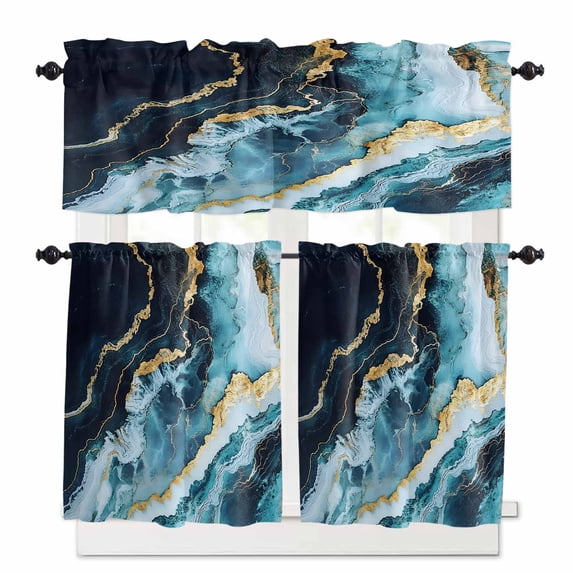 Kitchen Curtains and Valances Set, Rod Pocket Window Valance 18 Inch Window Curtain Panels for Living Room Bedroom Laundry, 27.5x36in, 3 Pieces