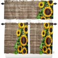 thumbnail image 1 of Kitchen Curtains and Valances Set Tier Curtains Living Room Bedroom Bathroom Farmhouse 3 Piece Set Rod Pocket,Sunflowers on a Wooden Board, 1 of 3