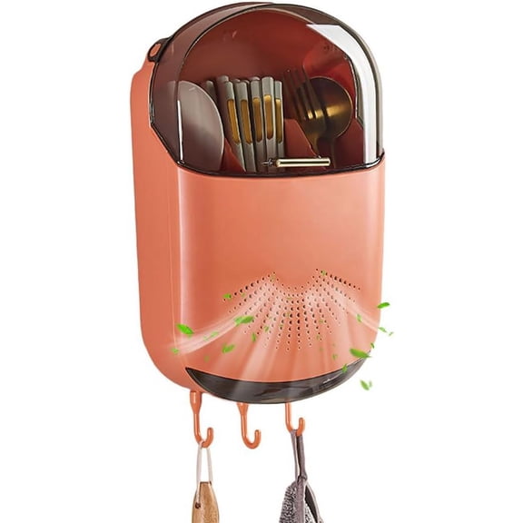 Kitchen Cutlery Drainer Wall Mounted Kitchen Utensil Holder Kitchen Cutlery Storage Box Chopstick Container with Lid Hanging Kitchen Utensil Holder Dustproof Spoon and Chopstick Organizer Drain Racks