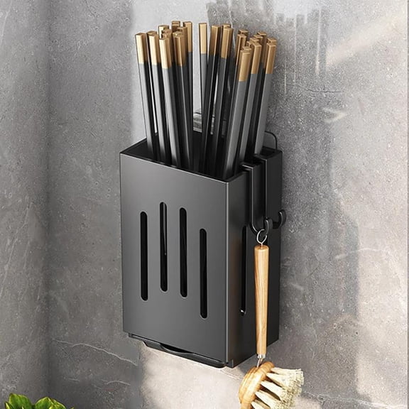 Kitchen Cutlery Organizer Rack Wall Mounted Storage Holder with Drain Tray for Spoon Fork Chopsticks