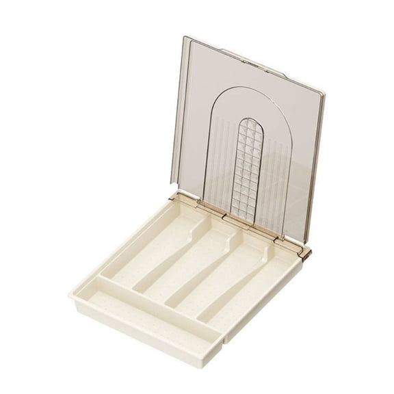 Yiran Cream Base with Brown Lid Cutlery Storage Box with Cover