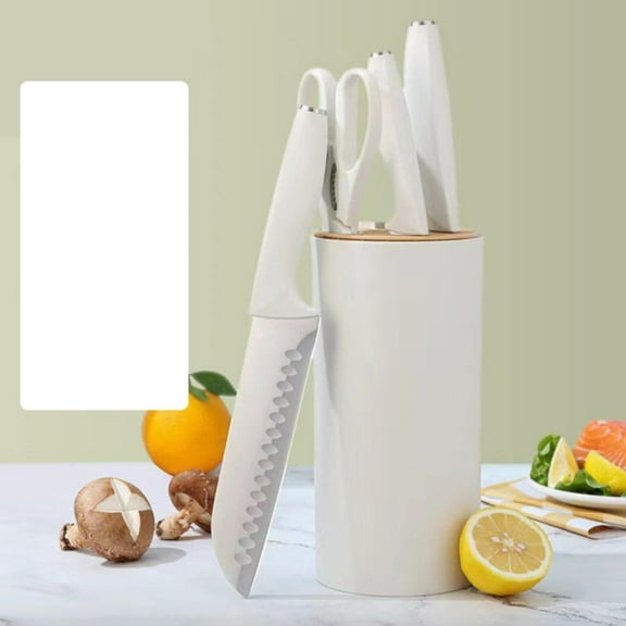 Kitchen Cutter,Kitchen Set 5PCS Stainless Steel Set With Block High White Kitchen Set With Ergonomic Handle For Chopping Slicing Cutting Paring (White)