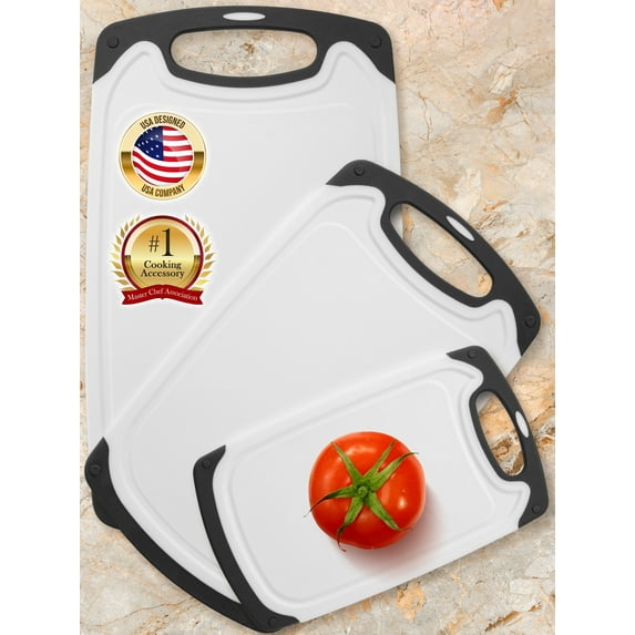 Kitchen Cutting Board Set (3 Pack) W/ Juice Groove, Non-Slip, BPA Free & Dishwasher Safe