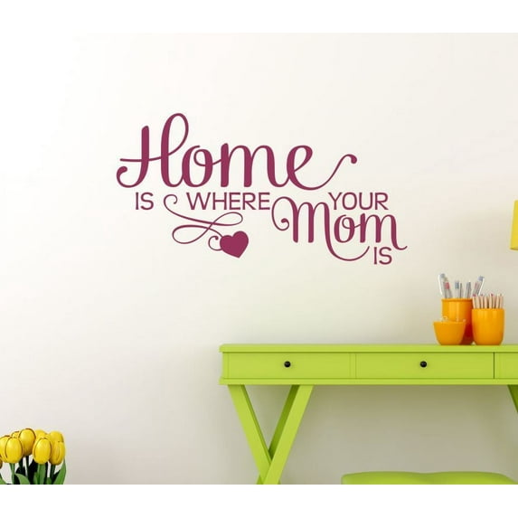 Kitchen Décor Home Is Where Mom Is Family Wall Decals Stickers Vinyl Letters Art Entry Decor 23x12-Inch Berry