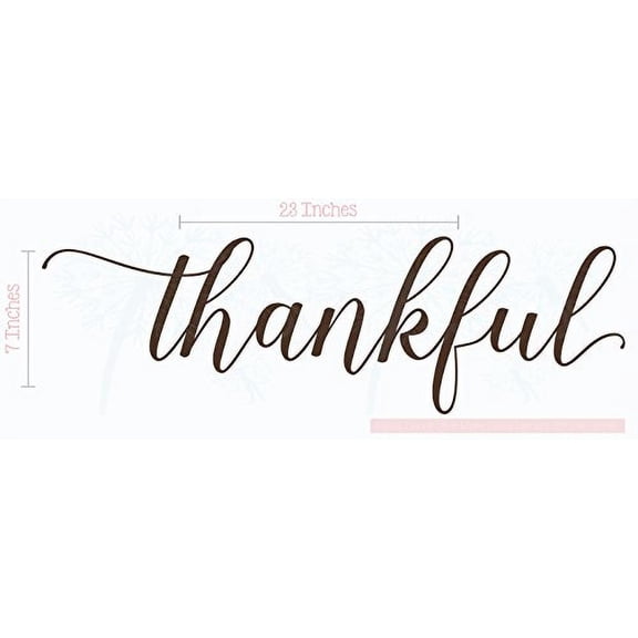 Kitchen Décor Thankful Cursive Wall Decals Stickers Quote 23x7-Inch Choc Brown