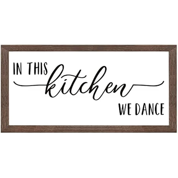 in This Kitchen We Dance Art Sign Solid Wood Framed Block Sign Funny Farmhouse Decor Sign with Arylic Layer 13x7 Inch Large Hangable Wooden Frame for Home Decor
