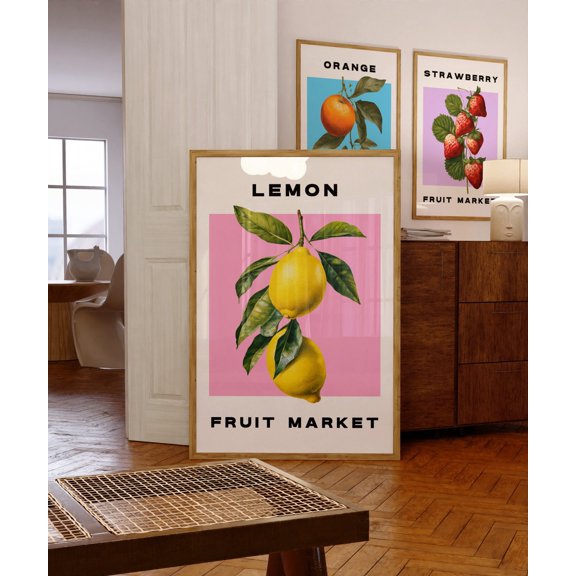 Kitchen Decor Fruit Lemon Retro Kitchen Apartment Decor Trendy Art, Stretched Canvas Size 16x24