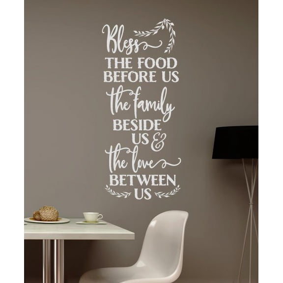 Kitchen Decor Quotes Bless This Food Family Love Wall Decal Words Sticker 36x15-Inch Light Gray