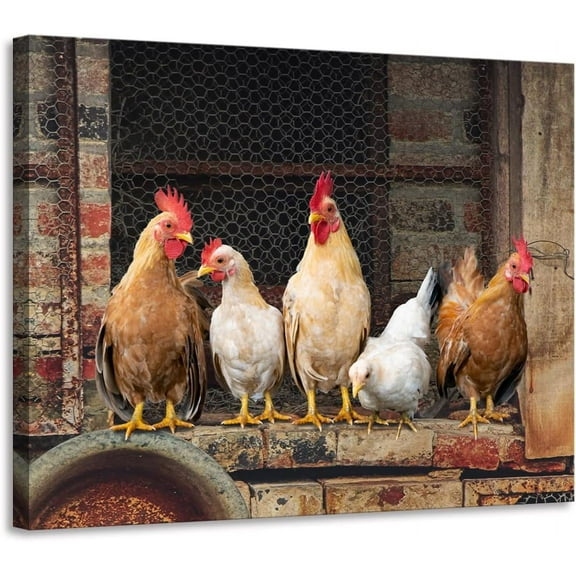 Kitchen Decor Wall Art Farm Rooster Chicken Pictures for Farmhouse Rustic Home walls Decoration Canvas Framed 15x12