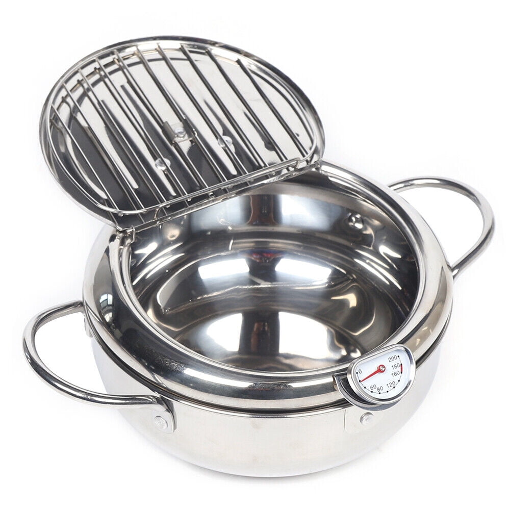 Stainless Steel Deep Fryer Pot with Lid and Temperature Control