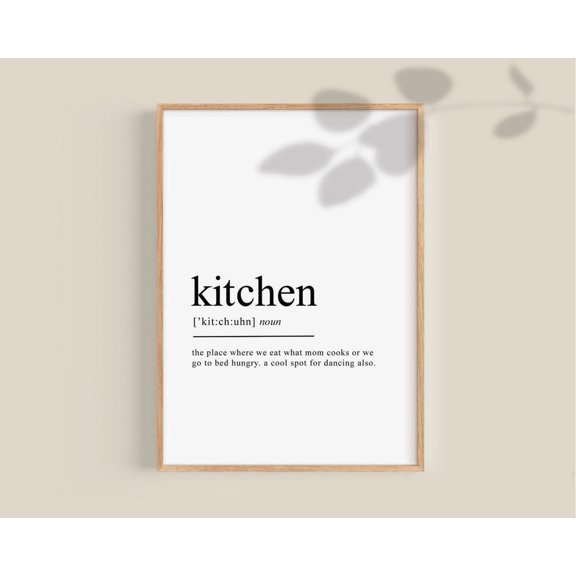 Kitchen Definition Poster Dictionary Wall Art Home Decor, 24x36 UNFRAMED