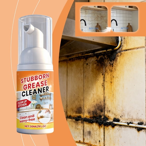 Kitchen Degreaser Foam Cleaner, Heavy Duty Grease Remover Spray, 30mL, for Stove, Grill, Stainless Steel, No Rinse Required, Versatile Surface Cleaner