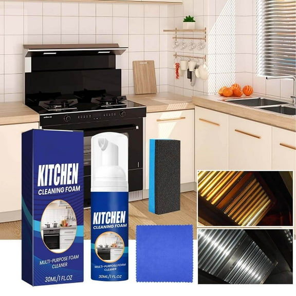 Kitchen Degreaser Foam Spray, Heavy-Duty Stain Remover for Stove Oven Range Hood, 30ml Concentrate Formula for Tough Grease