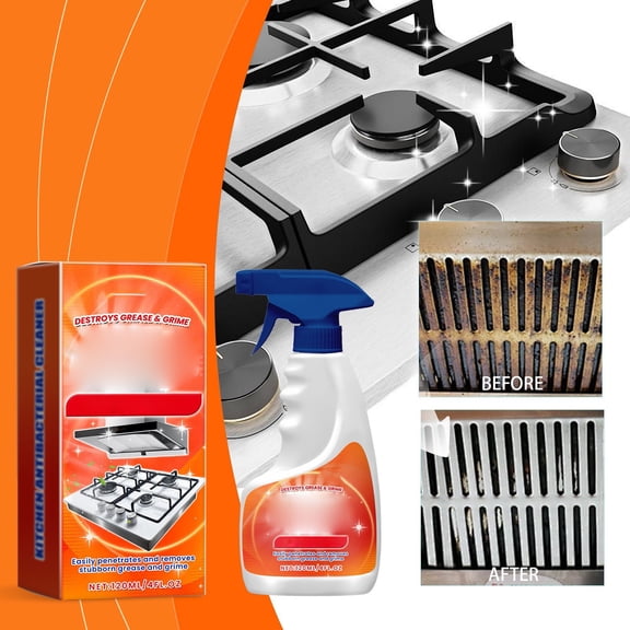 Kitchen Degreaser Spray Grease Removal Cleaner Cooktop Hood Stove Range Hood Oil Stain Cleaner Fast Acting Spray For Kitchen Home Restaurant Cooking Area Deep Cleaning Maintenance Solution