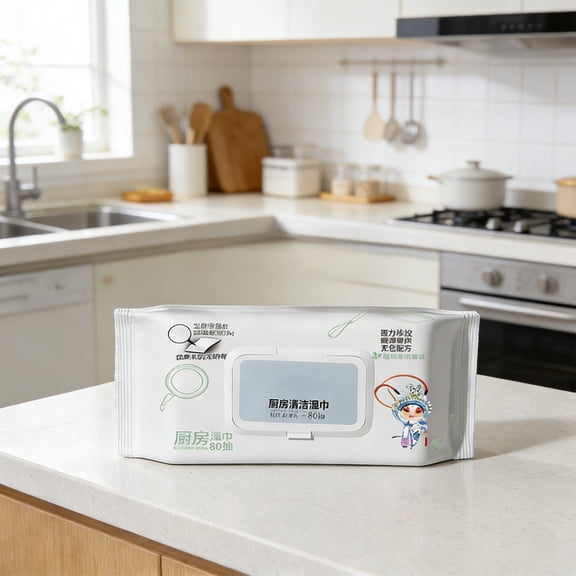 Kitchen Degreaser Wipes 80 Count, No Rinse Oil Stain Remover and Non-Woven Disposable Cleaning Cloths – Fast Acting Range Hood Stovetop Dish Wipes for Home Kitchen