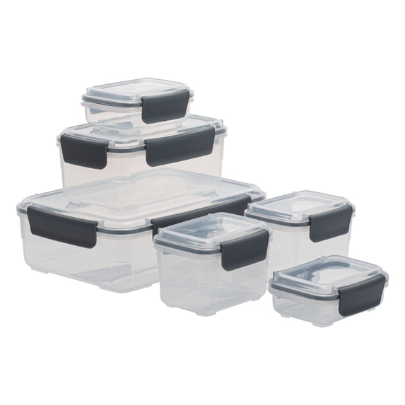 Kitchen Details 12 Piece 2.25 L Plastic Airtight Food Storage Container Set, Grey