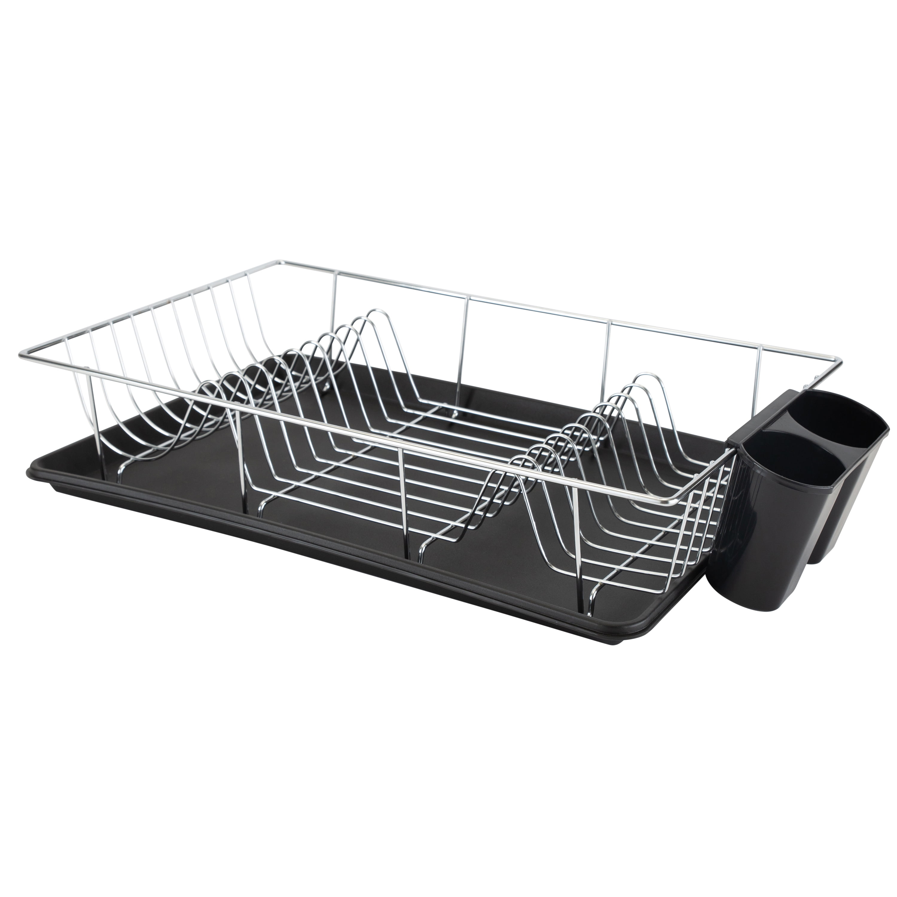 Black Chrome Metal Countertop Dish Rack with Tray