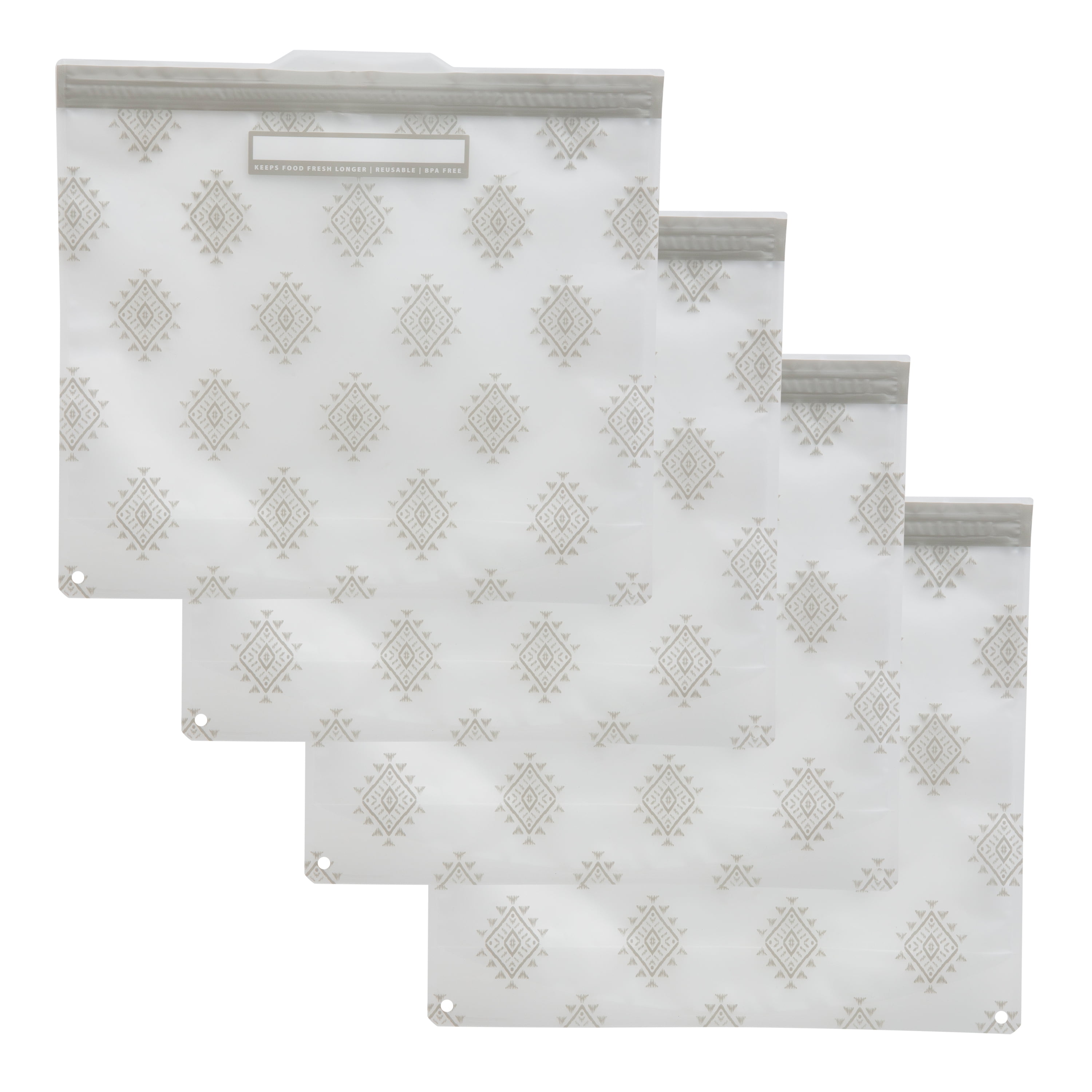 Kitchen Details 4 Pack Plastic Reusable Gallon Bags, Gray