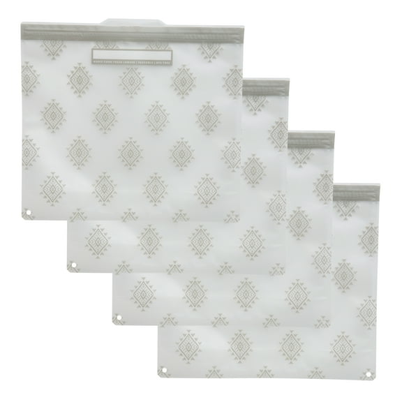 Kitchen Details 4 Pack Plastic Reusable Gallon Bags, Gray