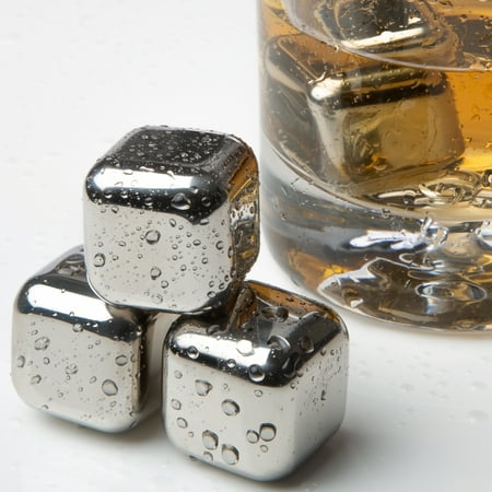 Kitchen Details 4 Pack Reusable Stainless Steel Ice Cubes, Silver