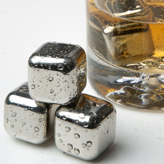 Kitchen Details 4 Pack Reusable Stainless Steel Ice Cubes, Silver