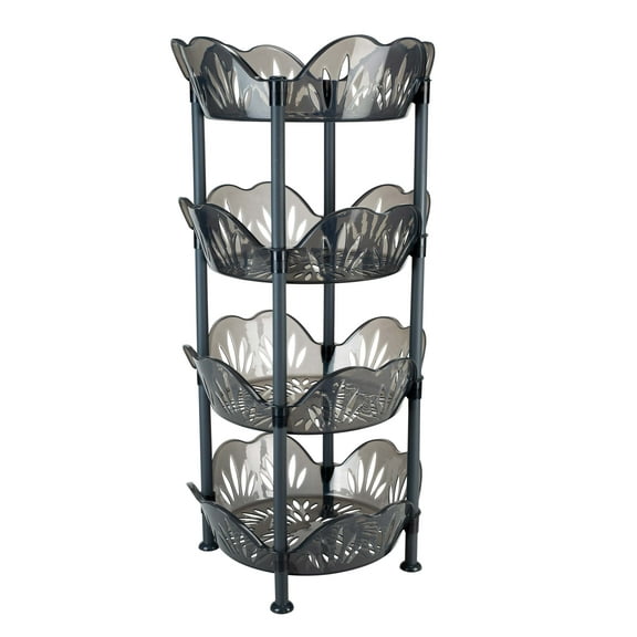 Kitchen Details 4 Tier Large Plastic Basket Free Standing Shelf, Smoke Grey
