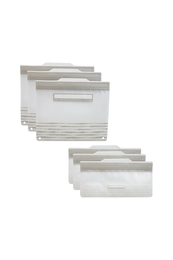 6 Piece Set Plastic Reusable Sandwich and Snack Bags, Gray