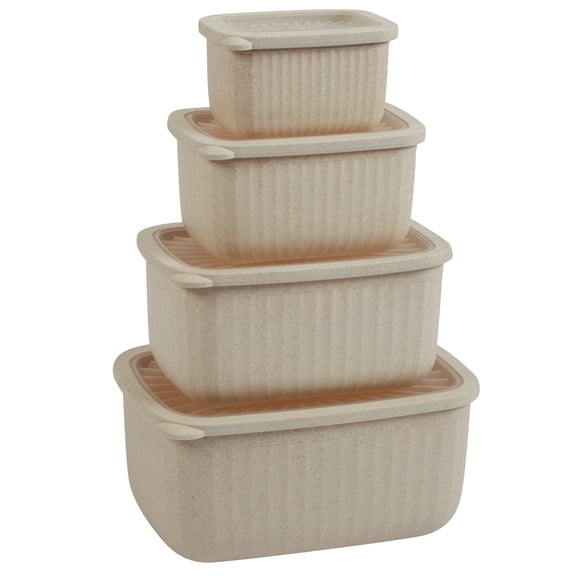 Kitchen Details 8-Piece Rectangular Wheat Straw Food Storage Containers Set with Clear Vents | Eco-Friendly | Durable | Stackable