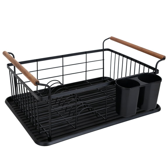 Kitchen Details Acacia Wood Drying Rack with Draining Tray in Black
