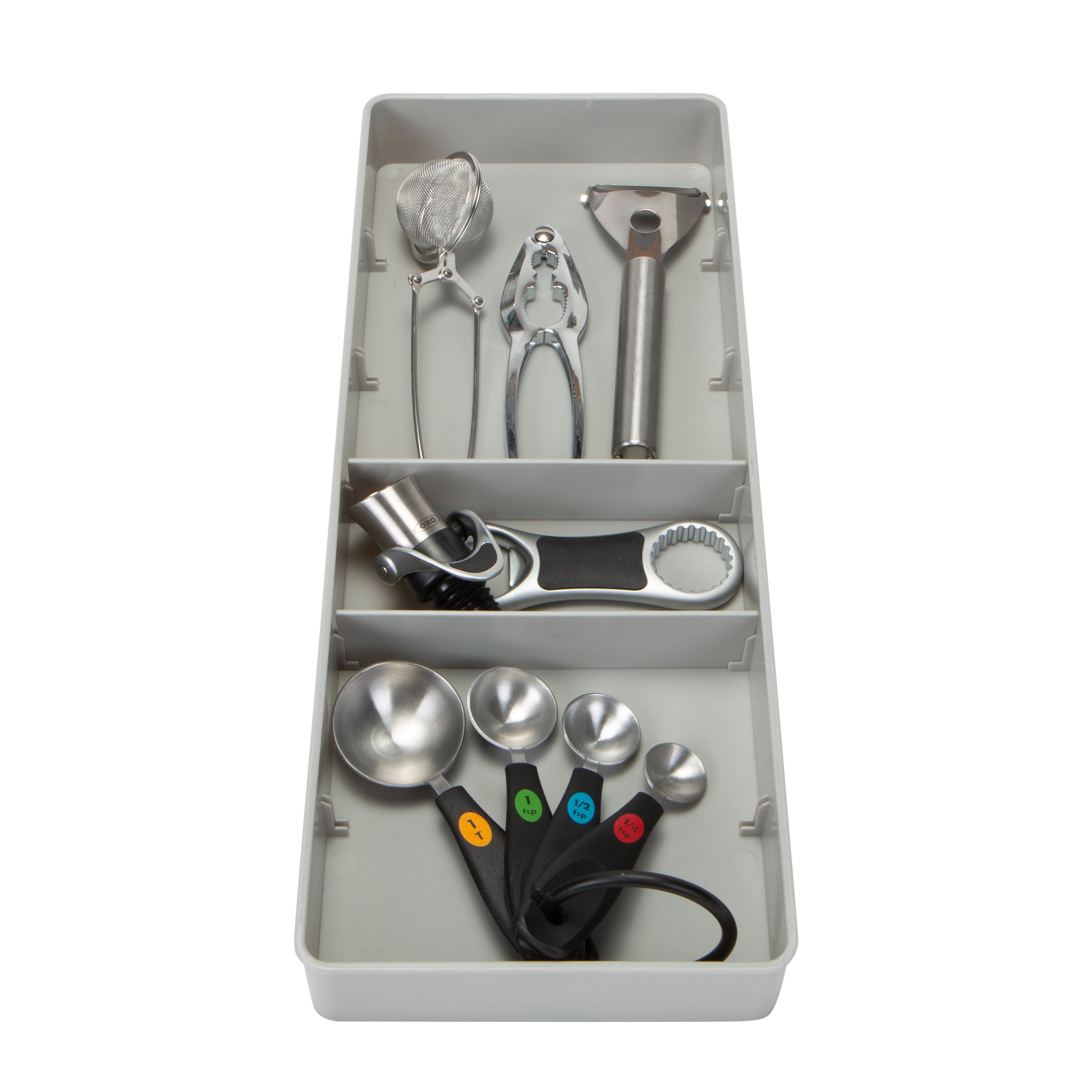 Gray Adjustable Plastic Kitchen Drawer Organizer Tray