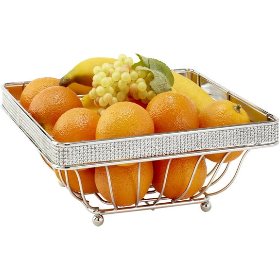 Kitchen Details Chrome Iron Wire Fruit Basket in Classic Pave Diamond Design
