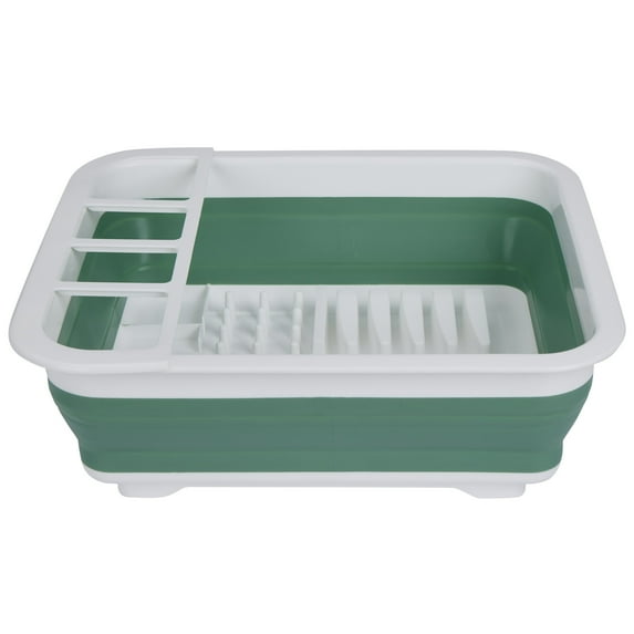 Kitchen Details Plastic Collapsible Dish Rack in Sage