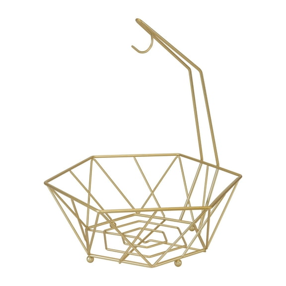 Kitchen Details Geode Fruit Basket with Banana Tree in Satin Gold - 13"x 11.4"x 15.4"