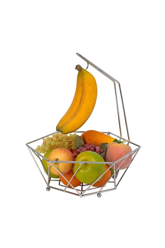 Geode Steel Fruit Basket with Banana Tree in Chrome