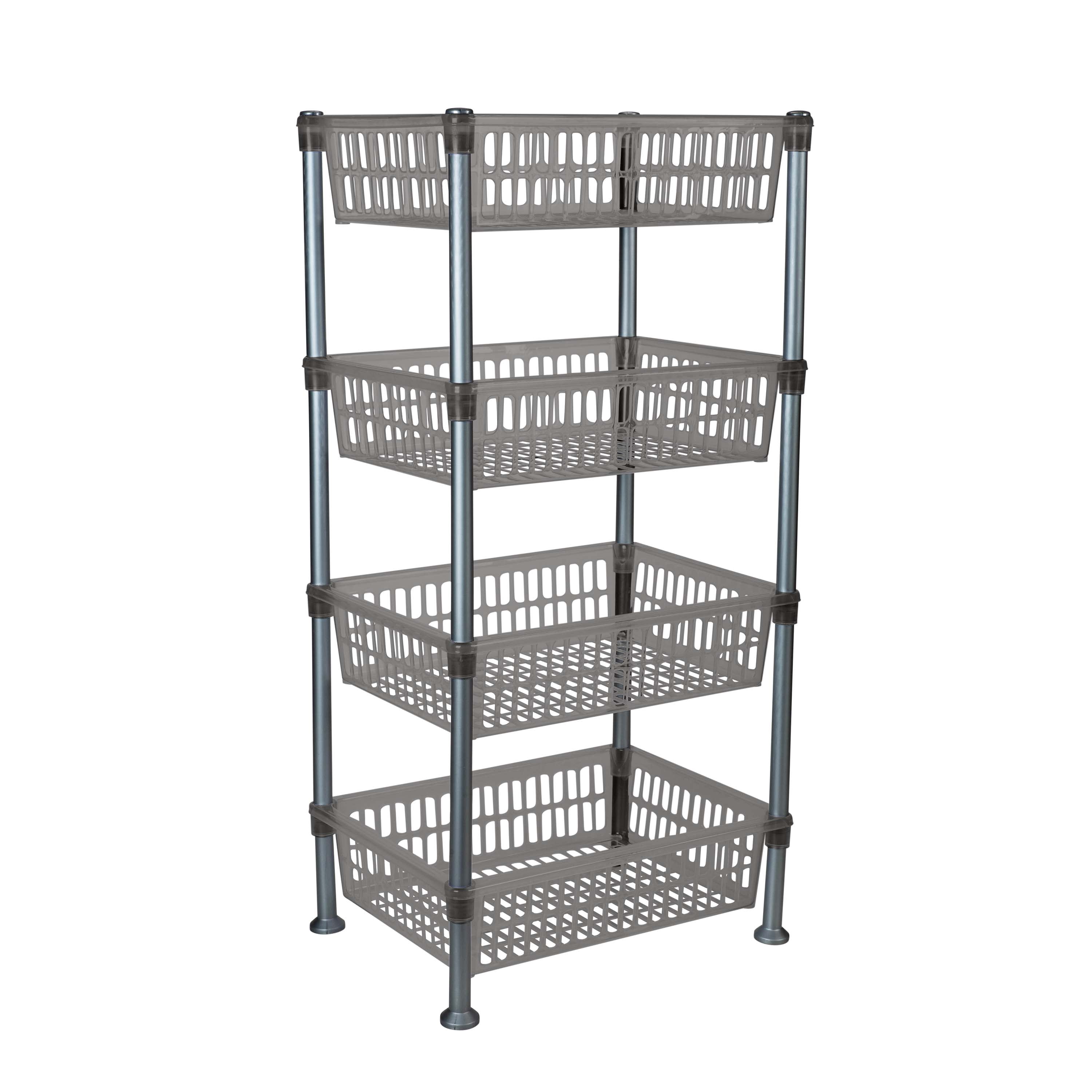 Kitchen Details Slim 4-Shelf Plastic Freestanding Shelves, Smoke Gray 