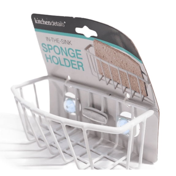 Kitchen Details Suction Cup Mount Iron Kitchen Sink 2.3" H, 5.5" L Sponge Caddy, White