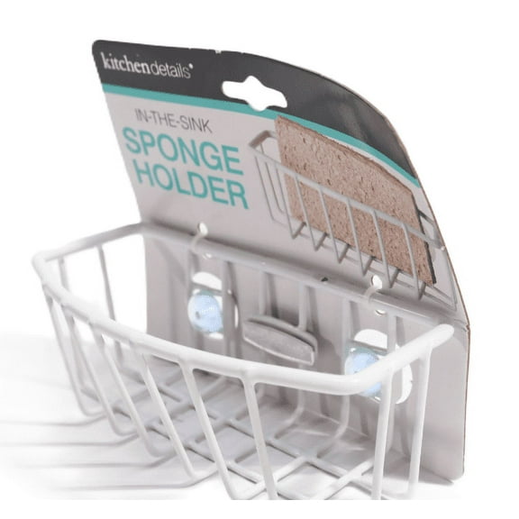 Kitchen Details Suction Cup Mount Iron Kitchen Sink 2.3" H, 5.5" L Sponge Caddy, White