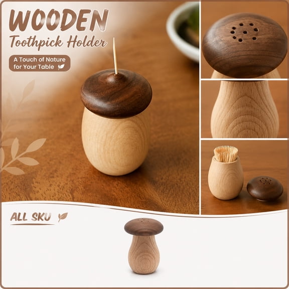 Kitchen and Dining Accessory, Rustic Farmhouse Decor, Wood Decor, Toothpick Holder, Kitchen Decor for Counter, 3.5X2.5 Inch Creative Mushroom Design Solid Wood Table Decor,