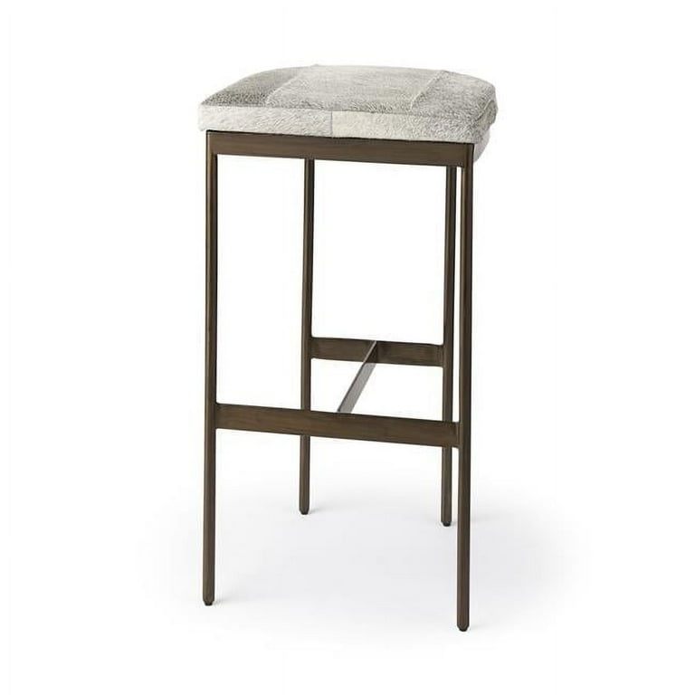 Kitchen Dining Cowhide Bar Stool with Gold Metal Frame, Gray