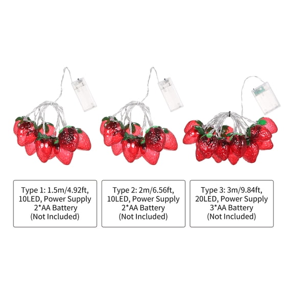 Kitchen & Dining Decorative 6.5FT 10LED Strawberry String Lights Christmas Decorative Fairy Lights LED Hanging Lights Always On Light Mode for Festivals Easter Carnival Parties