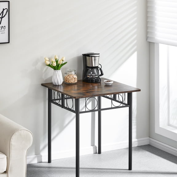 Kitchen Dining Furniture - Antique Brown Table, Iron Wood, 27.01in Depth X Width 29.61in Height Table Metal & Wood Construction, 27.01"x27.01"x29.61", To Wear