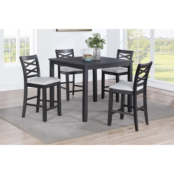 Kitchen Dining Room Furniture 5-Piece Counter Height Dining Set Charcoal Rubberwood Counter HT. Table 4x High Chairs Wooden