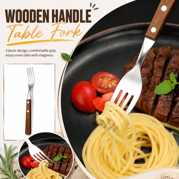 Kitchen and Dining Silverware, Stainless Steel Silverware, Dinner Forks Stainless Steel of 304 Grade, Wooden Silverware Ergonomic 8X1 in Design, Heavy Duty Single Dining Fork for