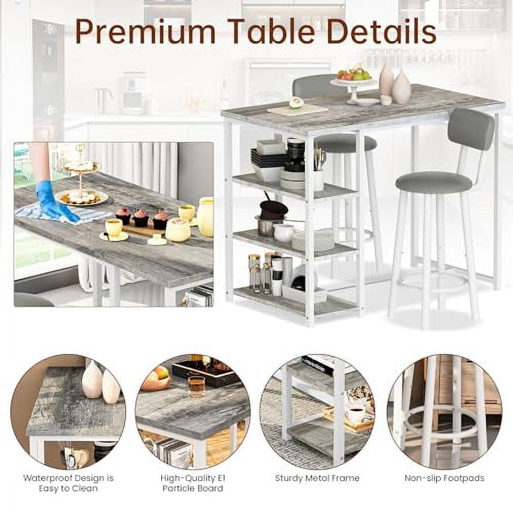 Kitchen Dining Table Set for 2, Bar Table and Chairs Set with 3 Storage ...