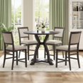 thumbnail image 1 of Kitchen Dining Table Set for 4, Wood Round Dining Table with Trestle Legs and 4 Padded Seat Dining Chairs, 5 Pcs Kitchen Dining Set,Farmhouse Style, for Kitchen, Dinning Room,Gray, 1 of 9