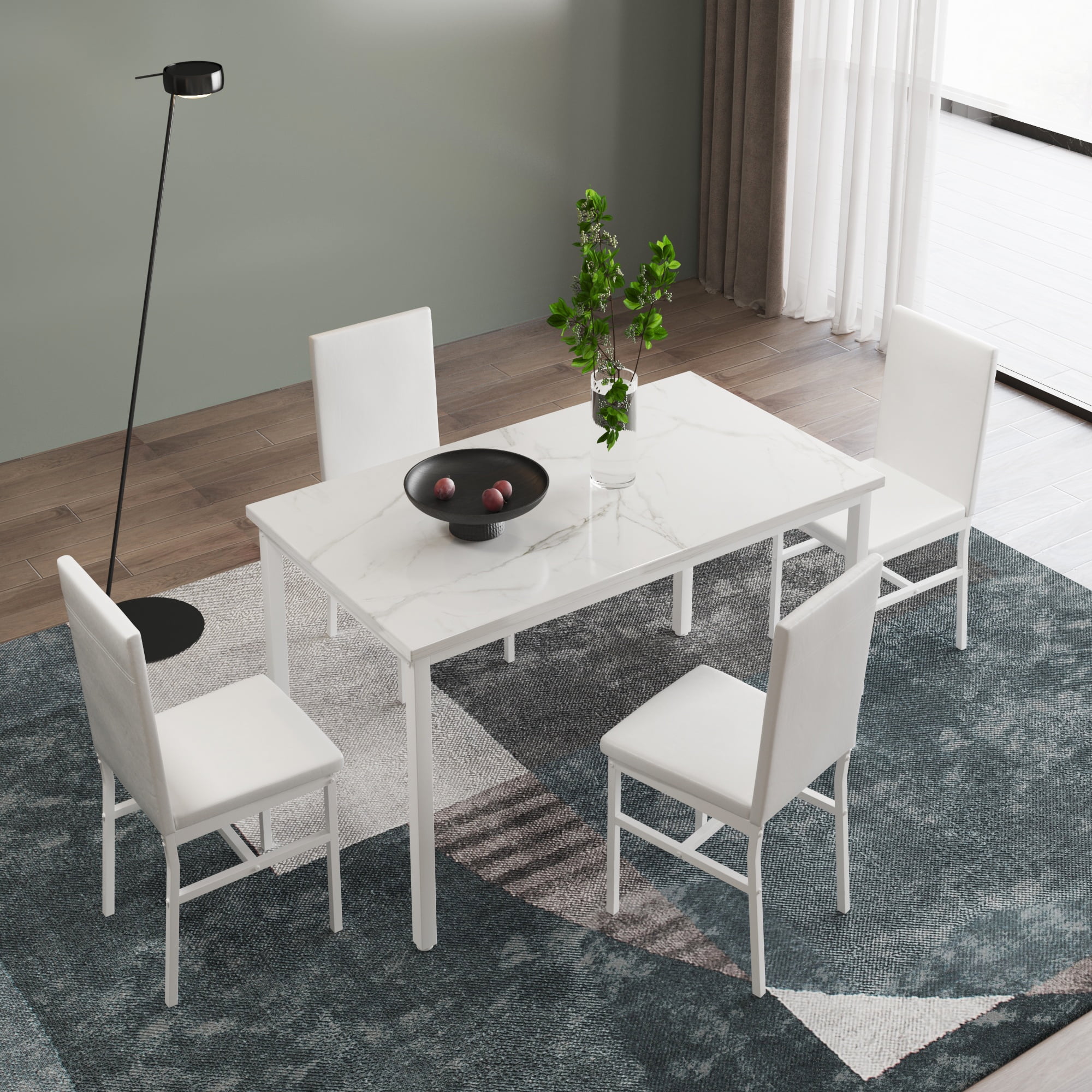 Kitchen Dining Table Set, 5-Piece Dining Table and Chairs, Metal Frame Dining Room Set with ...